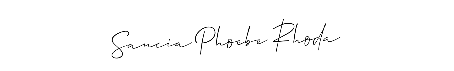 Make a short Sancia Phoebe Rhoda signature style. Manage your documents anywhere anytime using Allison_Script. Create and add eSignatures, submit forms, share and send files easily. Sancia Phoebe Rhoda signature style 2 images and pictures png