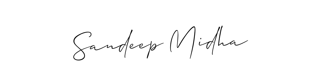 The best way (Allison_Script) to make a short signature is to pick only two or three words in your name. The name Sandeep Midha include a total of six letters. For converting this name. Sandeep Midha signature style 2 images and pictures png