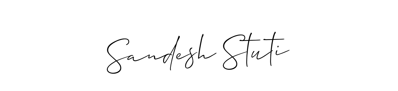 Allison_Script is a professional signature style that is perfect for those who want to add a touch of class to their signature. It is also a great choice for those who want to make their signature more unique. Get Sandesh Stuti name to fancy signature for free. Sandesh Stuti signature style 2 images and pictures png