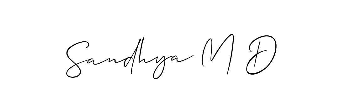 Use a signature maker to create a handwritten signature online. With this signature software, you can design (Allison_Script) your own signature for name Sandhya M D. Sandhya M D signature style 2 images and pictures png