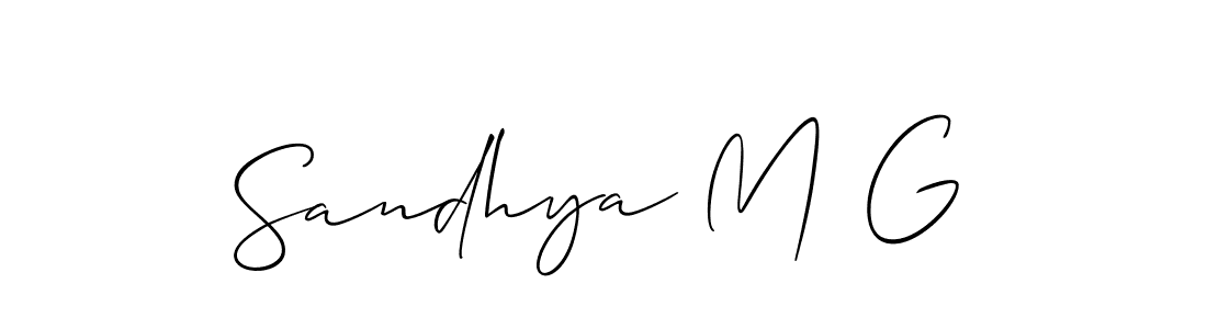 Make a short Sandhya M G signature style. Manage your documents anywhere anytime using Allison_Script. Create and add eSignatures, submit forms, share and send files easily. Sandhya M G signature style 2 images and pictures png
