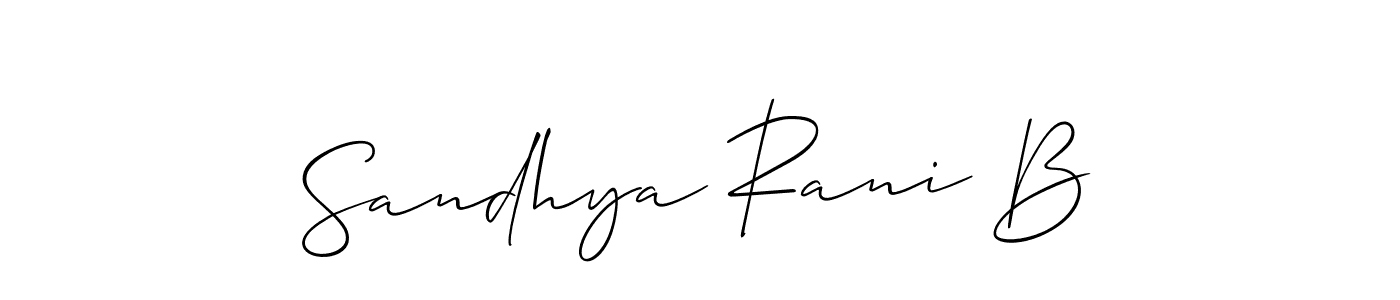 It looks lik you need a new signature style for name Sandhya Rani B. Design unique handwritten (Allison_Script) signature with our free signature maker in just a few clicks. Sandhya Rani B signature style 2 images and pictures png