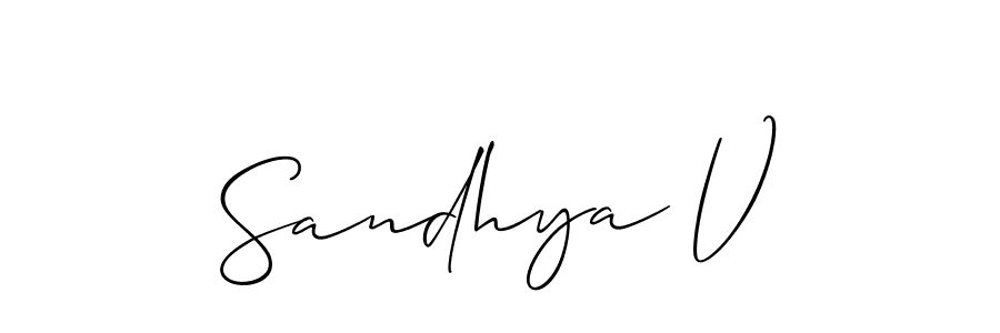 How to make Sandhya V name signature. Use Allison_Script style for creating short signs online. This is the latest handwritten sign. Sandhya V signature style 2 images and pictures png