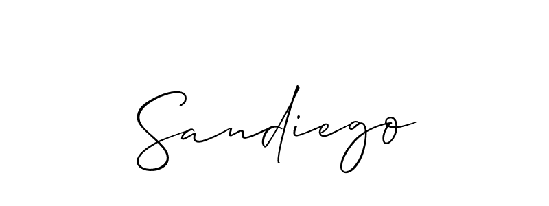 Make a beautiful signature design for name Sandiego. With this signature (Allison_Script) style, you can create a handwritten signature for free. Sandiego signature style 2 images and pictures png