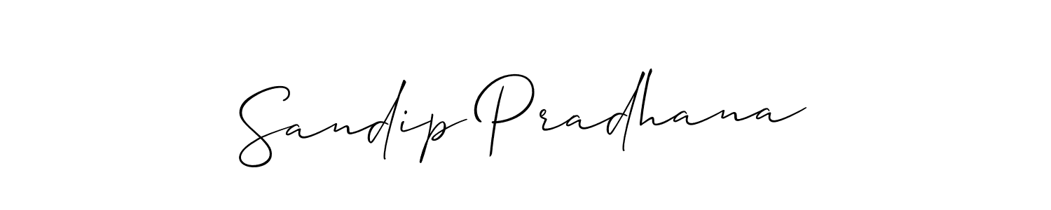 The best way (Allison_Script) to make a short signature is to pick only two or three words in your name. The name Sandip Pradhana include a total of six letters. For converting this name. Sandip Pradhana signature style 2 images and pictures png