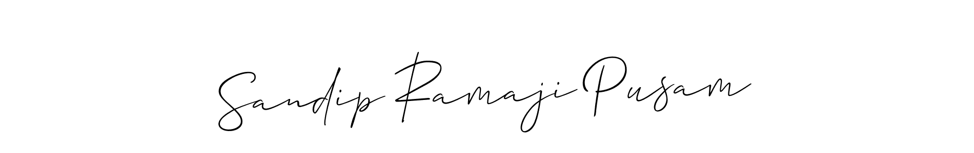 How to make Sandip Ramaji Pusam name signature. Use Allison_Script style for creating short signs online. This is the latest handwritten sign. Sandip Ramaji Pusam signature style 2 images and pictures png