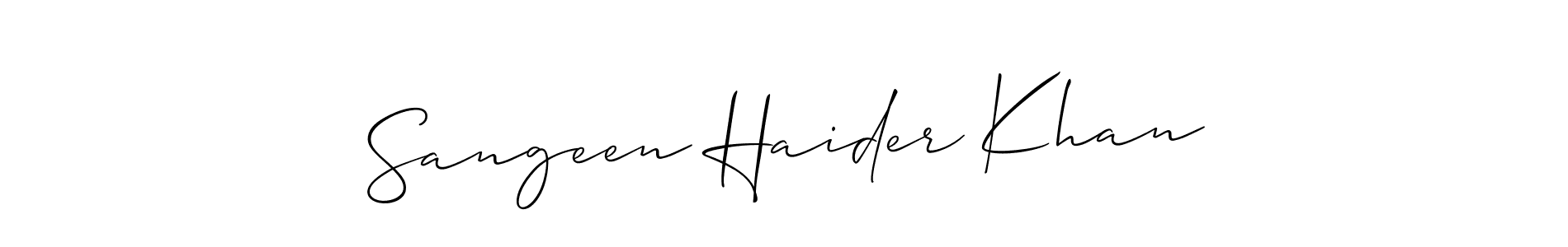 Make a short Sangeen Haider Khan signature style. Manage your documents anywhere anytime using Allison_Script. Create and add eSignatures, submit forms, share and send files easily. Sangeen Haider Khan signature style 2 images and pictures png