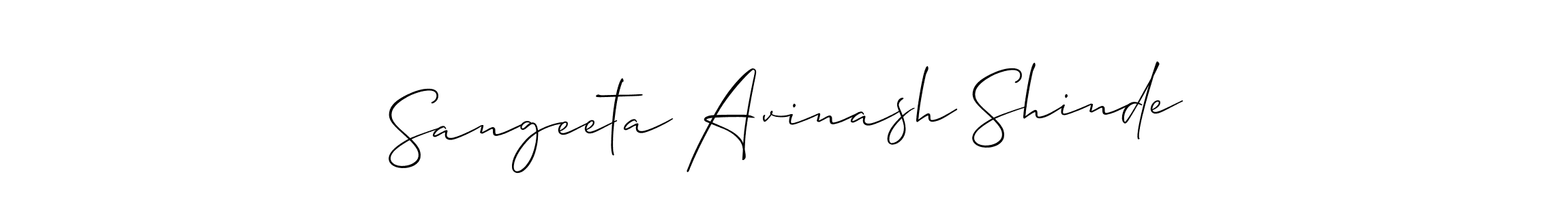 The best way (Allison_Script) to make a short signature is to pick only two or three words in your name. The name Sangeeta Avinash Shinde include a total of six letters. For converting this name. Sangeeta Avinash Shinde signature style 2 images and pictures png