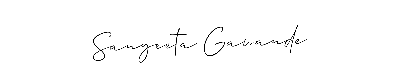 Create a beautiful signature design for name Sangeeta Gawande. With this signature (Allison_Script) fonts, you can make a handwritten signature for free. Sangeeta Gawande signature style 2 images and pictures png