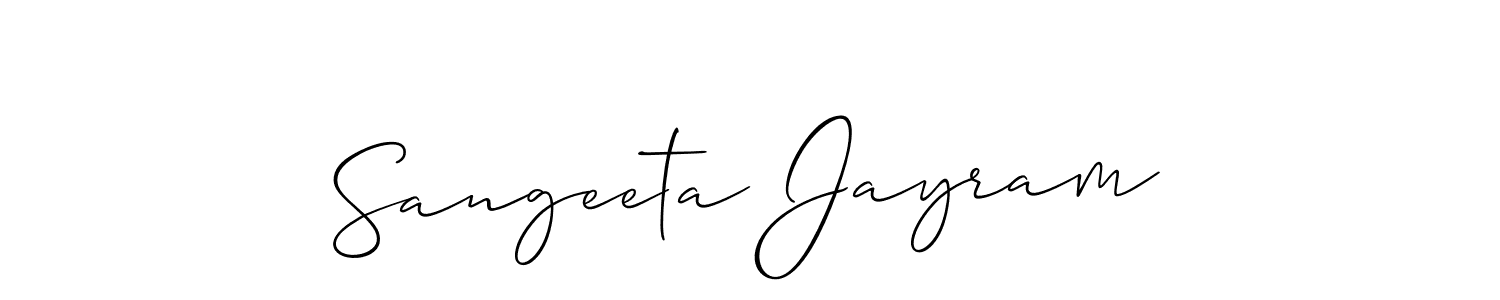 Allison_Script is a professional signature style that is perfect for those who want to add a touch of class to their signature. It is also a great choice for those who want to make their signature more unique. Get Sangeeta Jayram name to fancy signature for free. Sangeeta Jayram signature style 2 images and pictures png