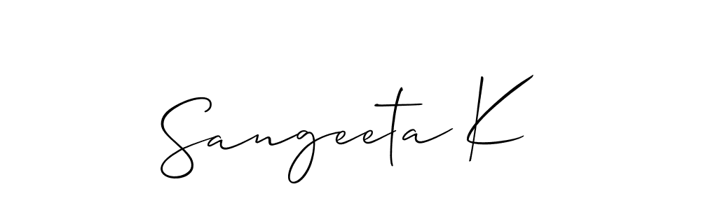 It looks lik you need a new signature style for name Sangeeta K. Design unique handwritten (Allison_Script) signature with our free signature maker in just a few clicks. Sangeeta K signature style 2 images and pictures png