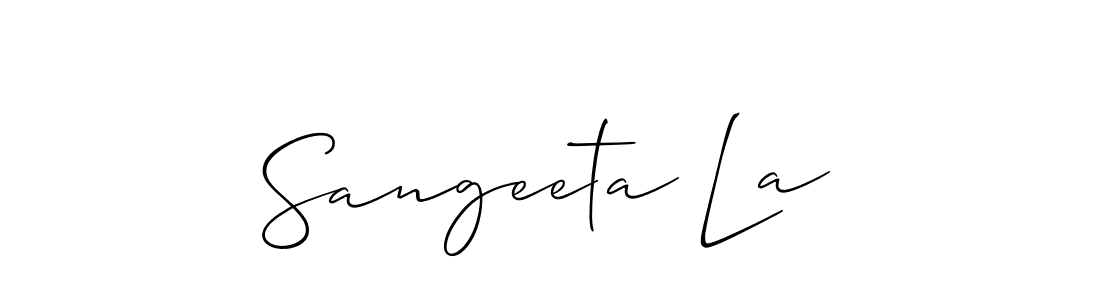 Make a beautiful signature design for name Sangeeta La. With this signature (Allison_Script) style, you can create a handwritten signature for free. Sangeeta La signature style 2 images and pictures png
