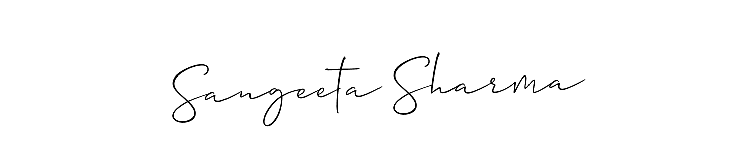 Allison_Script is a professional signature style that is perfect for those who want to add a touch of class to their signature. It is also a great choice for those who want to make their signature more unique. Get Sangeeta Sharma name to fancy signature for free. Sangeeta Sharma signature style 2 images and pictures png