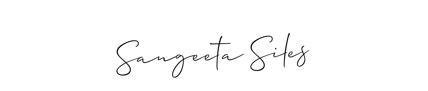 Create a beautiful signature design for name Sangeeta Siles. With this signature (Allison_Script) fonts, you can make a handwritten signature for free. Sangeeta Siles signature style 2 images and pictures png