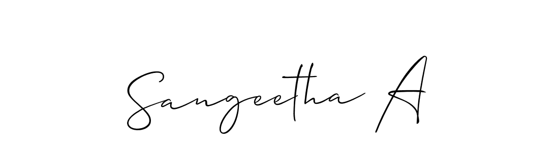 Design your own signature with our free online signature maker. With this signature software, you can create a handwritten (Allison_Script) signature for name Sangeetha A. Sangeetha A signature style 2 images and pictures png