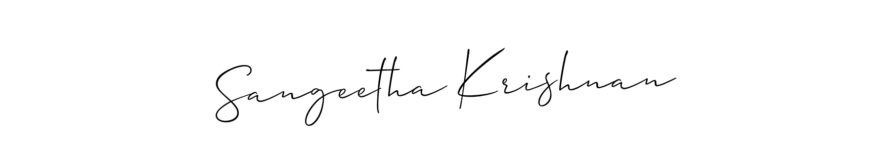 Allison_Script is a professional signature style that is perfect for those who want to add a touch of class to their signature. It is also a great choice for those who want to make their signature more unique. Get Sangeetha Krishnan name to fancy signature for free. Sangeetha Krishnan signature style 2 images and pictures png