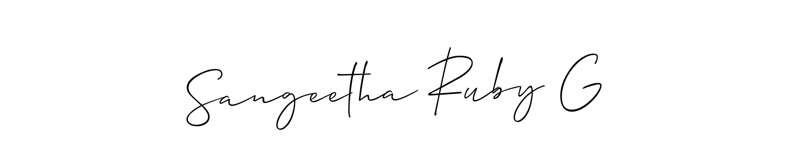 Sangeetha Ruby G stylish signature style. Best Handwritten Sign (Allison_Script) for my name. Handwritten Signature Collection Ideas for my name Sangeetha Ruby G. Sangeetha Ruby G signature style 2 images and pictures png