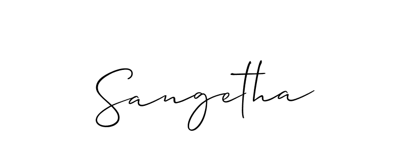 Create a beautiful signature design for name Sangetha. With this signature (Allison_Script) fonts, you can make a handwritten signature for free. Sangetha signature style 2 images and pictures png