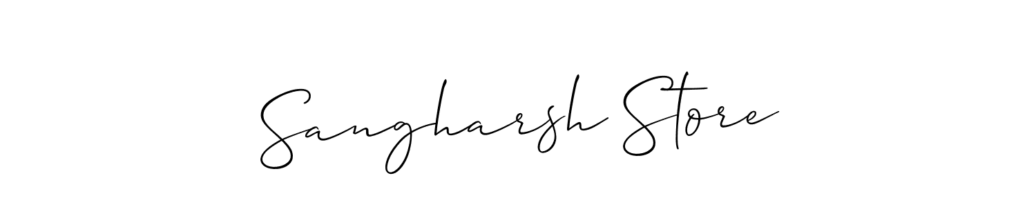 Allison_Script is a professional signature style that is perfect for those who want to add a touch of class to their signature. It is also a great choice for those who want to make their signature more unique. Get Sangharsh Store name to fancy signature for free. Sangharsh Store signature style 2 images and pictures png