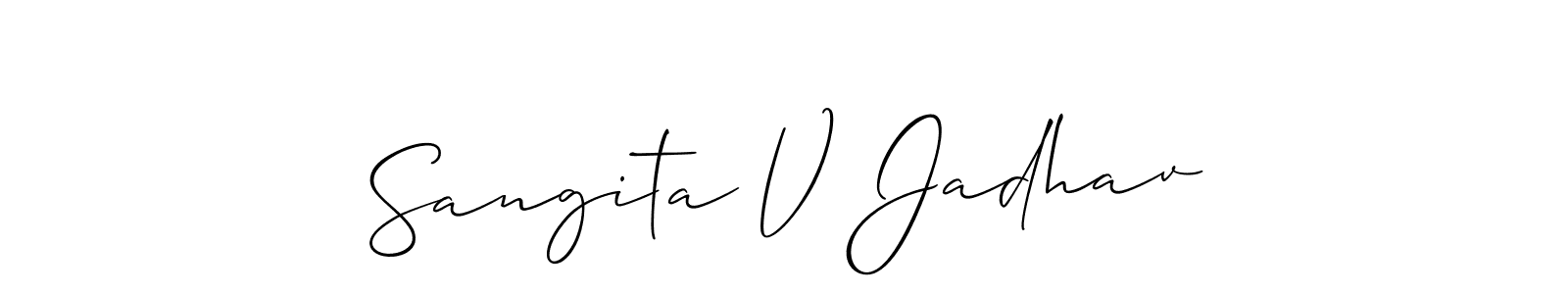 How to make Sangita V Jadhav name signature. Use Allison_Script style for creating short signs online. This is the latest handwritten sign. Sangita V Jadhav signature style 2 images and pictures png