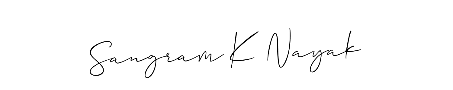 Create a beautiful signature design for name Sangram K Nayak. With this signature (Allison_Script) fonts, you can make a handwritten signature for free. Sangram K Nayak signature style 2 images and pictures png