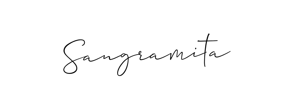 Also You can easily find your signature by using the search form. We will create Sangramita name handwritten signature images for you free of cost using Allison_Script sign style. Sangramita signature style 2 images and pictures png