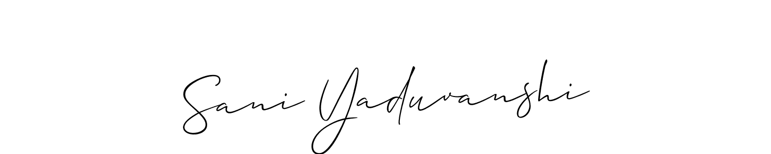The best way (Allison_Script) to make a short signature is to pick only two or three words in your name. The name Sani Yaduvanshi include a total of six letters. For converting this name. Sani Yaduvanshi signature style 2 images and pictures png