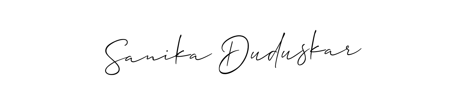 Make a short Sanika Duduskar signature style. Manage your documents anywhere anytime using Allison_Script. Create and add eSignatures, submit forms, share and send files easily. Sanika Duduskar signature style 2 images and pictures png
