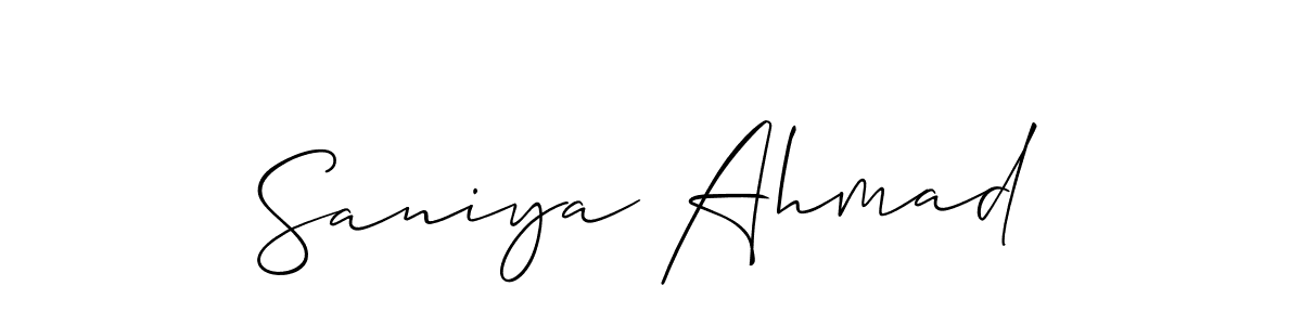 Make a beautiful signature design for name Saniya Ahmad. With this signature (Allison_Script) style, you can create a handwritten signature for free. Saniya Ahmad signature style 2 images and pictures png