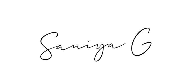 if you are searching for the best signature style for your name Saniya G. so please give up your signature search. here we have designed multiple signature styles  using Allison_Script. Saniya G signature style 2 images and pictures png