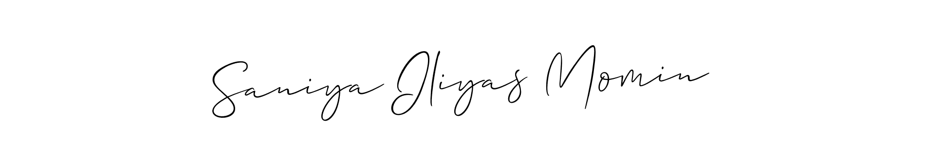The best way (Allison_Script) to make a short signature is to pick only two or three words in your name. The name Saniya Iliyas Momin include a total of six letters. For converting this name. Saniya Iliyas Momin signature style 2 images and pictures png
