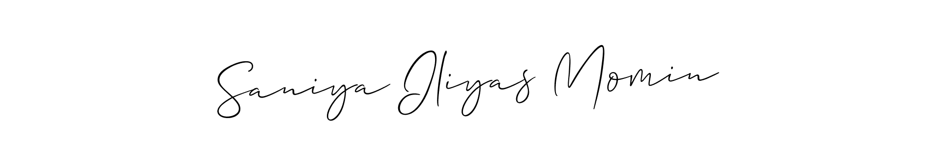 The best way (Allison_Script) to make a short signature is to pick only two or three words in your name. The name Saniya Iliyas Momin include a total of six letters. For converting this name. Saniya Iliyas Momin signature style 2 images and pictures png