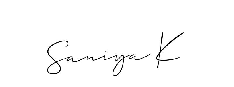 Also You can easily find your signature by using the search form. We will create Saniya K name handwritten signature images for you free of cost using Allison_Script sign style. Saniya K signature style 2 images and pictures png