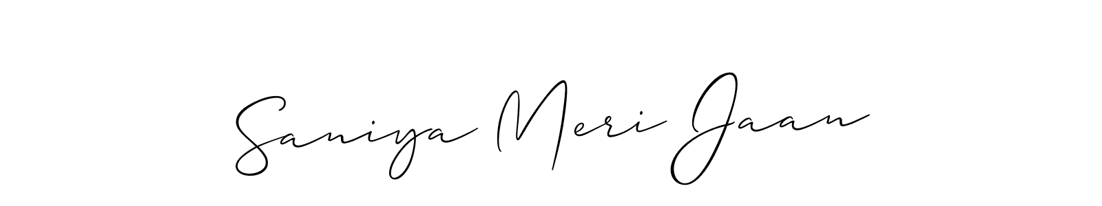 Allison_Script is a professional signature style that is perfect for those who want to add a touch of class to their signature. It is also a great choice for those who want to make their signature more unique. Get Saniya Meri Jaan name to fancy signature for free. Saniya Meri Jaan signature style 2 images and pictures png