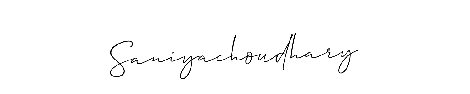 Also You can easily find your signature by using the search form. We will create Saniyachoudhary name handwritten signature images for you free of cost using Allison_Script sign style. Saniyachoudhary signature style 2 images and pictures png
