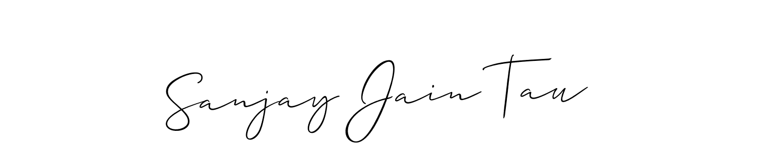 The best way (Allison_Script) to make a short signature is to pick only two or three words in your name. The name Sanjay Jain Tau include a total of six letters. For converting this name. Sanjay Jain Tau signature style 2 images and pictures png