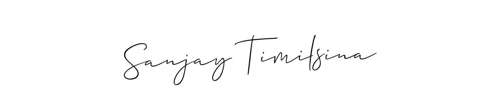 How to make Sanjay Timilsina name signature. Use Allison_Script style for creating short signs online. This is the latest handwritten sign. Sanjay Timilsina signature style 2 images and pictures png