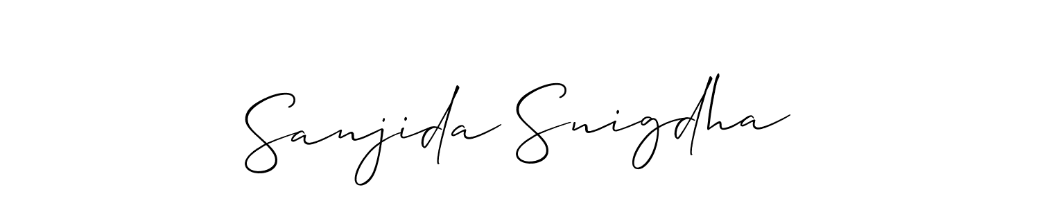 The best way (Allison_Script) to make a short signature is to pick only two or three words in your name. The name Sanjida Snigdha include a total of six letters. For converting this name. Sanjida Snigdha signature style 2 images and pictures png