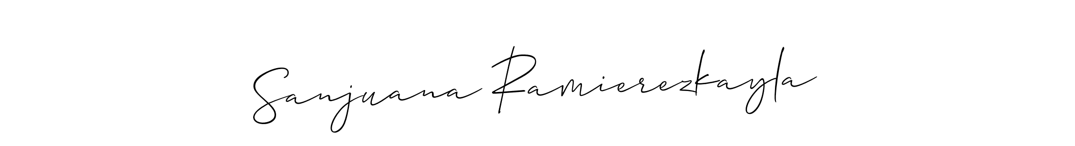 Make a short Sanjuana Ramierezkayla signature style. Manage your documents anywhere anytime using Allison_Script. Create and add eSignatures, submit forms, share and send files easily. Sanjuana Ramierezkayla signature style 2 images and pictures png