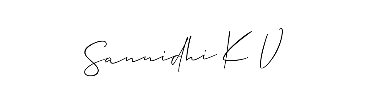 It looks lik you need a new signature style for name Sannidhi K V. Design unique handwritten (Allison_Script) signature with our free signature maker in just a few clicks. Sannidhi K V signature style 2 images and pictures png