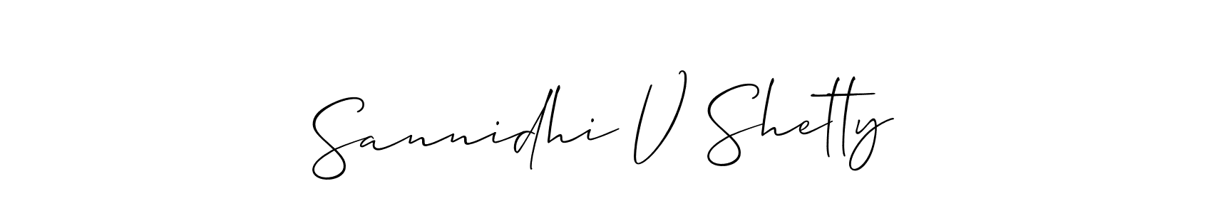 Similarly Allison_Script is the best handwritten signature design. Signature creator online .You can use it as an online autograph creator for name Sannidhi V Shetty. Sannidhi V Shetty signature style 2 images and pictures png