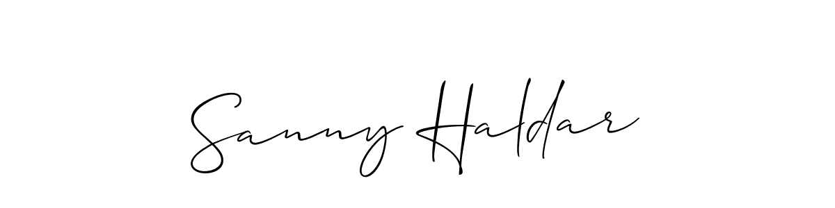 Make a beautiful signature design for name Sanny Haldar. With this signature (Allison_Script) style, you can create a handwritten signature for free. Sanny Haldar signature style 2 images and pictures png