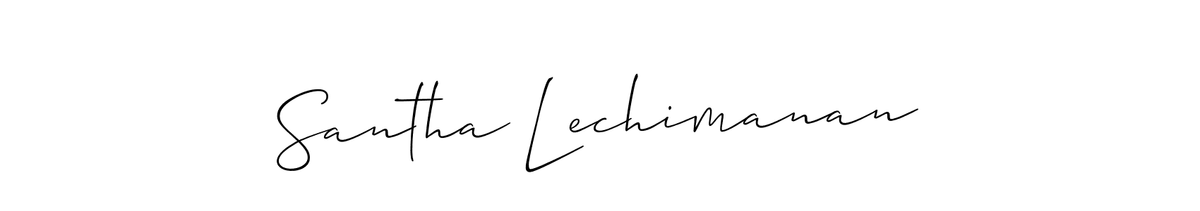 The best way (Allison_Script) to make a short signature is to pick only two or three words in your name. The name Santha Lechimanan include a total of six letters. For converting this name. Santha Lechimanan signature style 2 images and pictures png