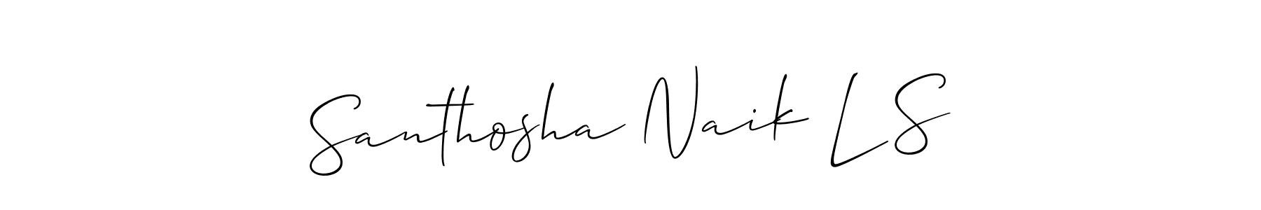 The best way (Allison_Script) to make a short signature is to pick only two or three words in your name. The name Santhosha Naik L S include a total of six letters. For converting this name. Santhosha Naik L S signature style 2 images and pictures png