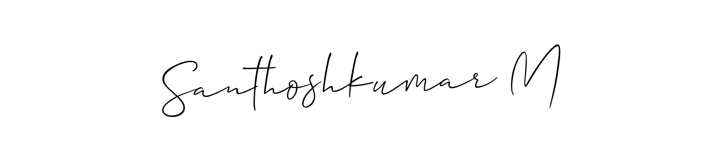 The best way (Allison_Script) to make a short signature is to pick only two or three words in your name. The name Santhoshkumar M include a total of six letters. For converting this name. Santhoshkumar M signature style 2 images and pictures png