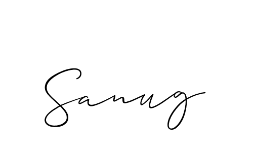 The best way (Allison_Script) to make a short signature is to pick only two or three words in your name. The name Sanug include a total of six letters. For converting this name. Sanug signature style 2 images and pictures png