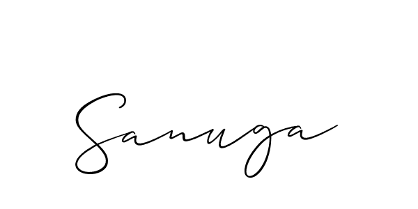 Make a beautiful signature design for name Sanuga. With this signature (Allison_Script) style, you can create a handwritten signature for free. Sanuga signature style 2 images and pictures png