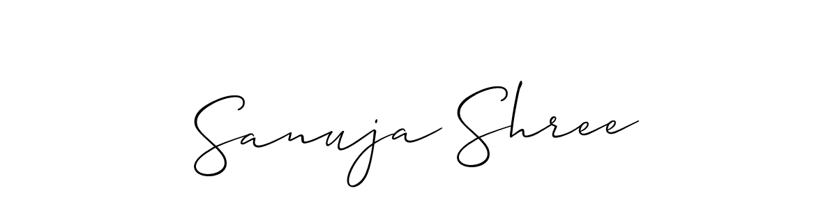 The best way (Allison_Script) to make a short signature is to pick only two or three words in your name. The name Sanuja Shree include a total of six letters. For converting this name. Sanuja Shree signature style 2 images and pictures png