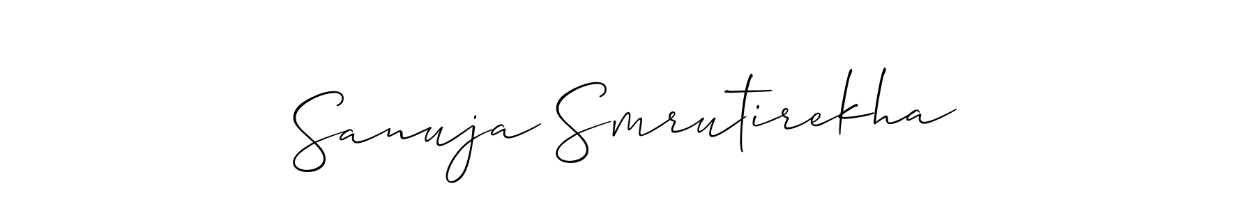 Also You can easily find your signature by using the search form. We will create Sanuja Smrutirekha name handwritten signature images for you free of cost using Allison_Script sign style. Sanuja Smrutirekha signature style 2 images and pictures png