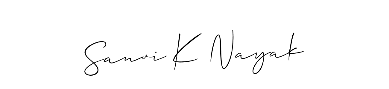Make a beautiful signature design for name Sanvi K Nayak. With this signature (Allison_Script) style, you can create a handwritten signature for free. Sanvi K Nayak signature style 2 images and pictures png